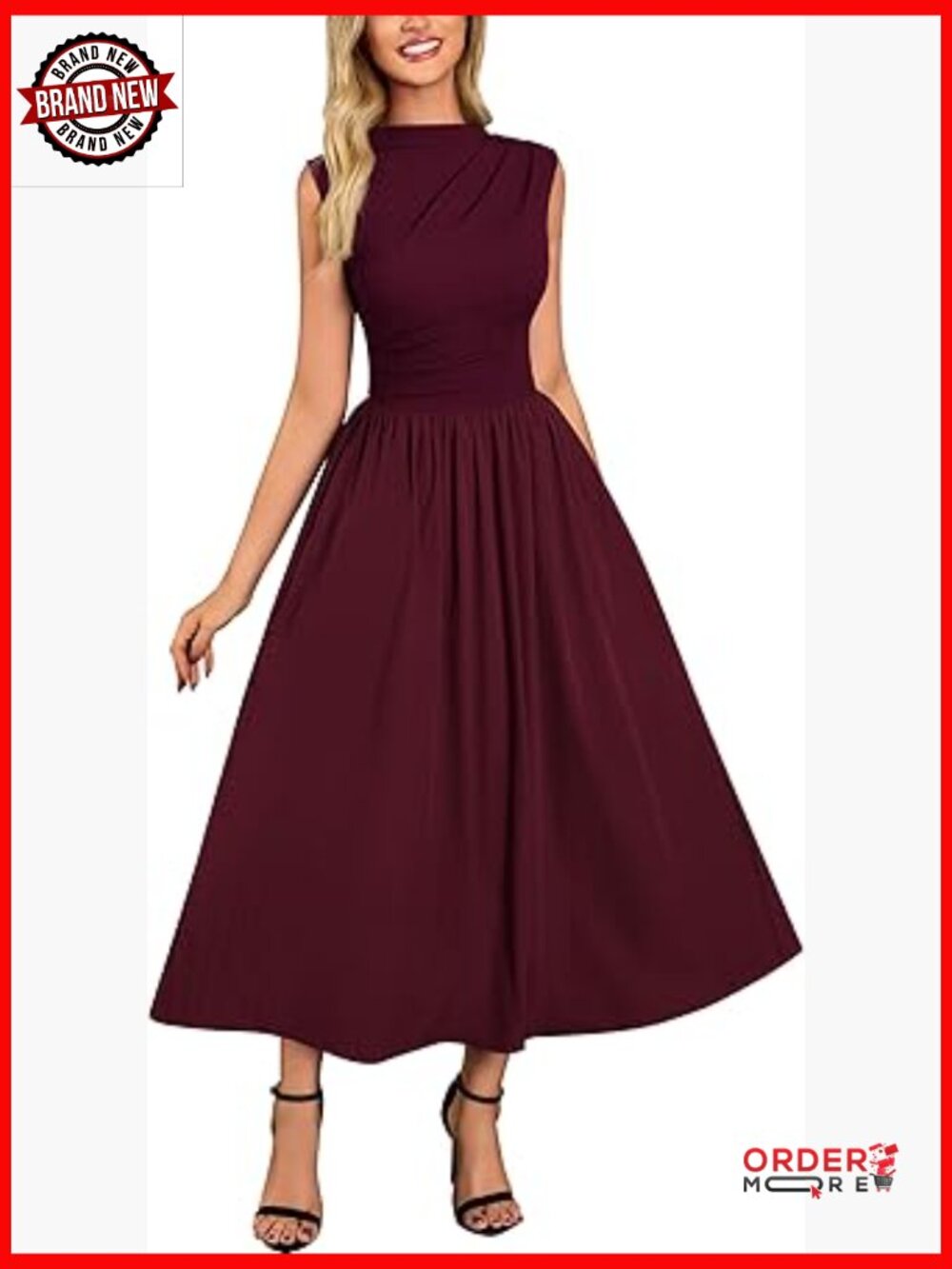 Retro Half Collar Sleeveless Swing Dress with Pockets